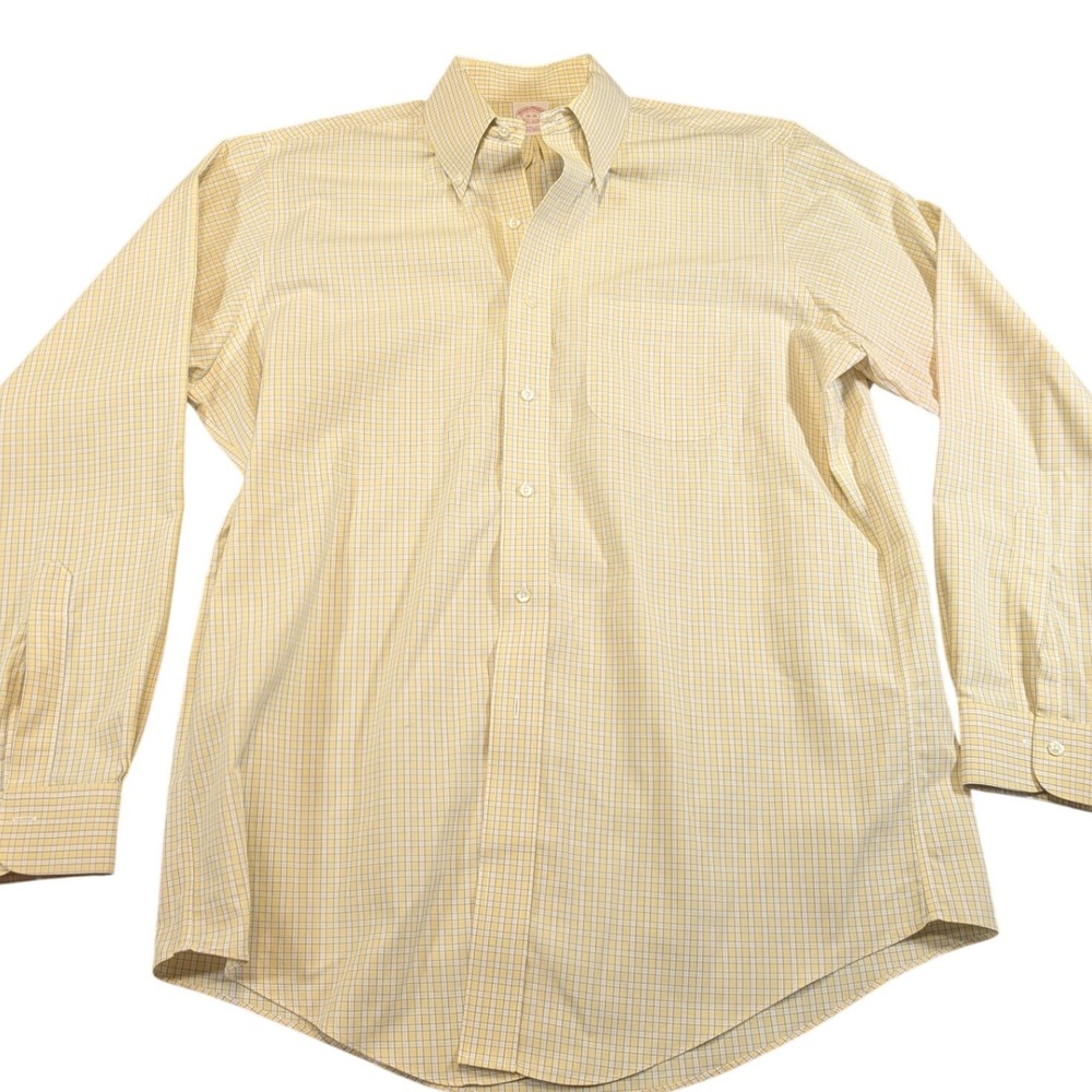 Brooks Brothers Mens Traditional Fit Yellow White Check Button Down Size 15-35